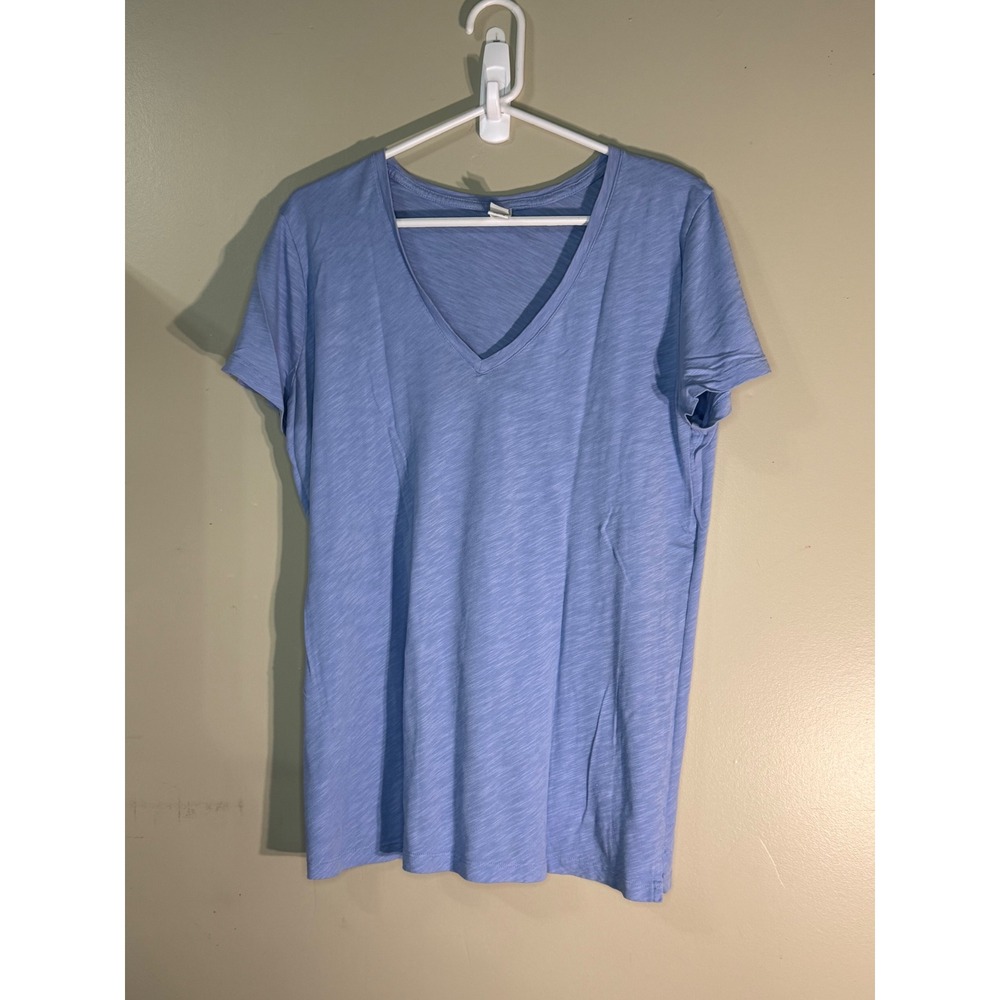 Black Bow Minimalist Periwinkle Blue V-Neck Slub Knit Cotton T-Shirt XXL